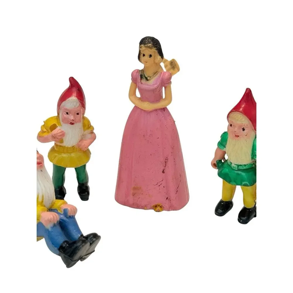 Vtg Snow White +6 Dwarfs Mini Figurines Cake Topper Decorations Birthday